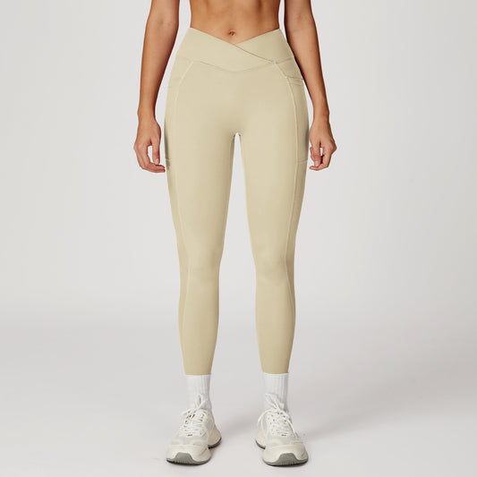 Naked-feel High-waisted Yoga Pants With Crossover Waistband
