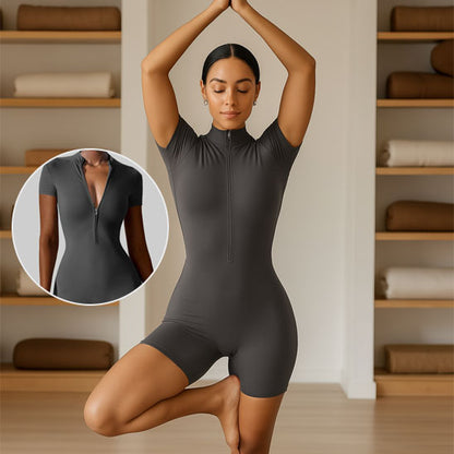 combinaison yoga ete gris foncé tonic flexibilite zentenue 
