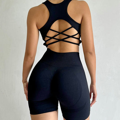 combinaison yoga femme noire dos artistique zentenue