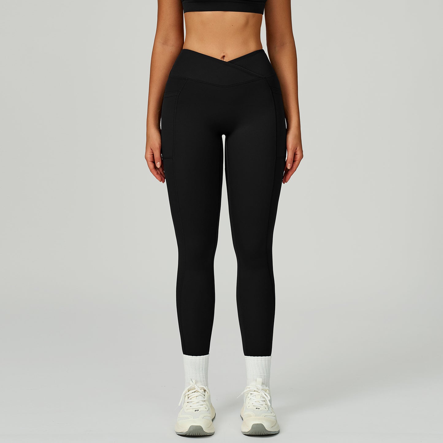 Naked-feel High-waisted Yoga Pants With Crossover Waistband