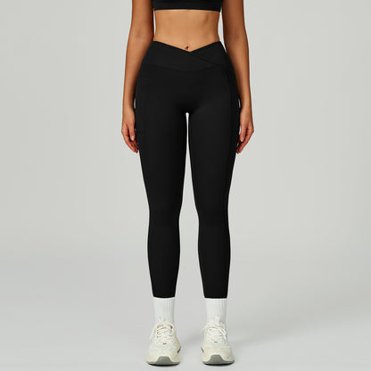 Naked-feel High-waisted Yoga Pants With Crossover Waistband