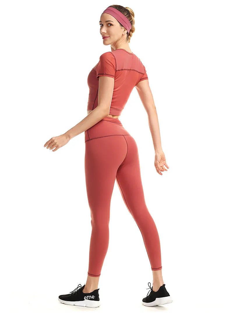  legging femme sport rouge croisé haut taille zentenue