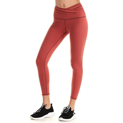 legging femme sport rouge croisé haut taille zentenue