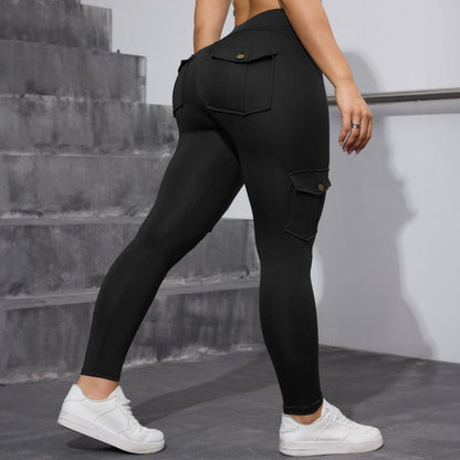  legging sport femme noir cargo boutons or zentenue