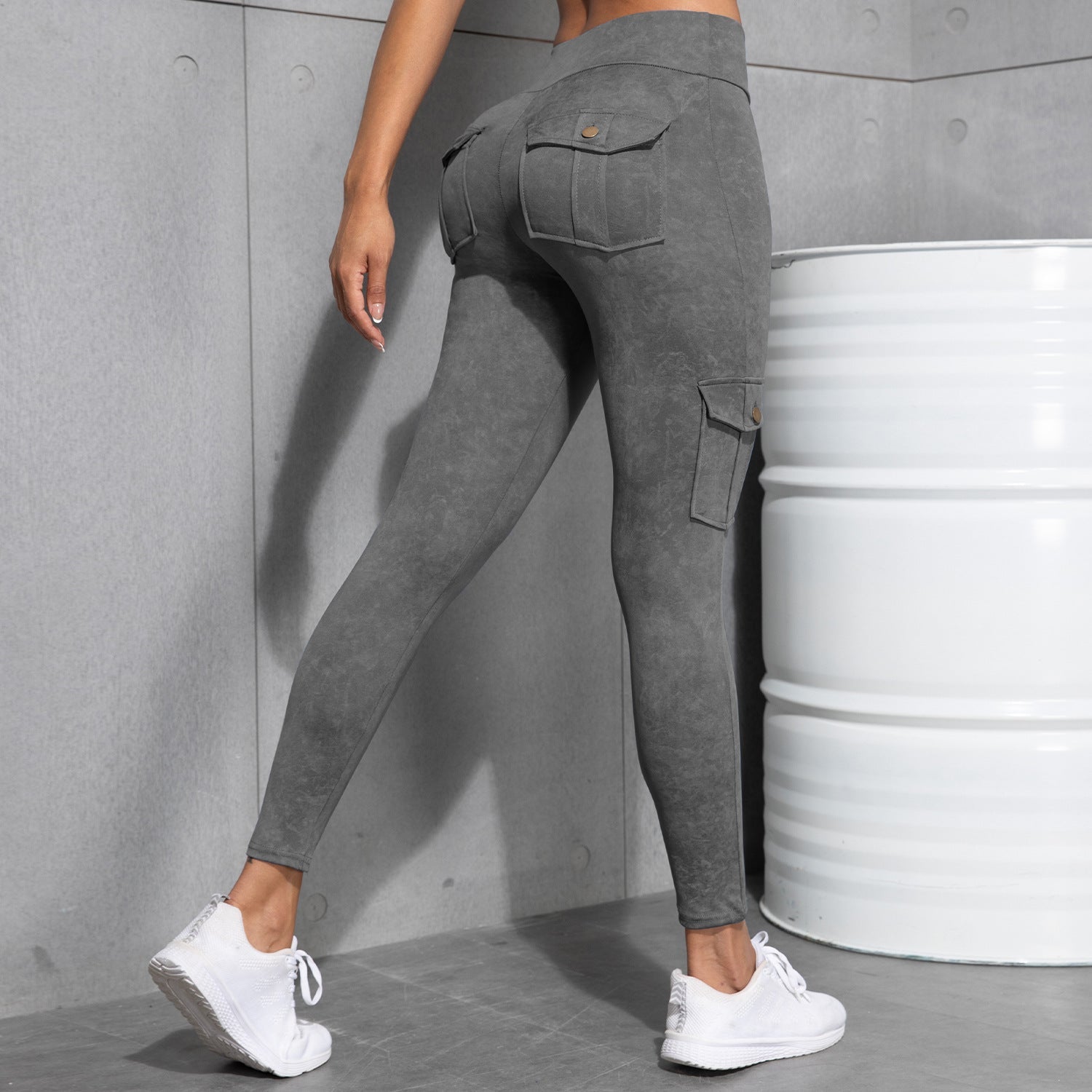  legging sport femme gris cargo poche flap zentenue 
