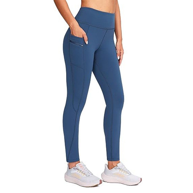  legging  sport femme bleu poche zip haut taille zentenue 