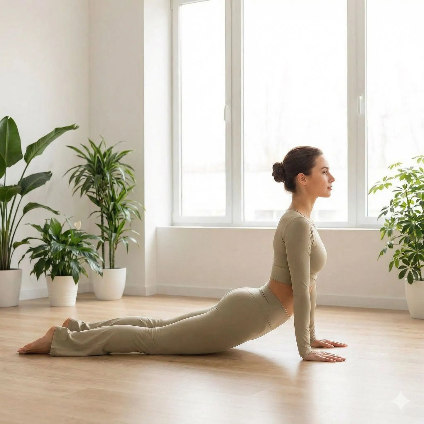 yoga bhujangasana cobra femme lumiere naturelle pantalon de yoga femme